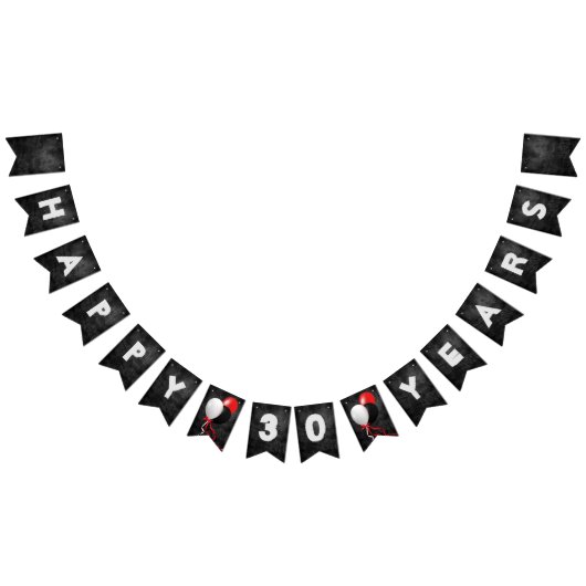 ブラックレザーとバルーン30th誕生日パーティー バンティングフラッグ (全)