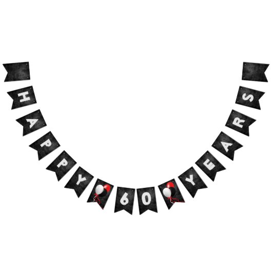 ブラックレザーとバルーン60th誕生日パーティー バンティングフラッグ (全)