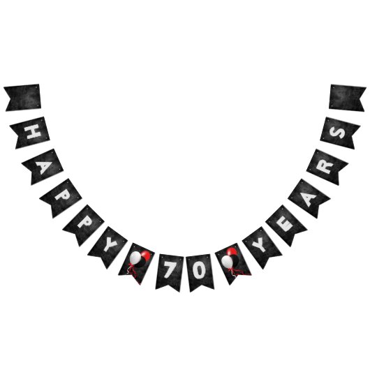 ブラックレザーとバルーン70th誕生日パーティー バンティングフラッグ (全)