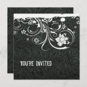 ブラックレザーとホワイトレース招待状 招待状 (正面/裏面)