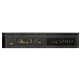 ブラックレザーと金ゴールド |ロゴ・ネーム法律事務所 デスクネームプレート