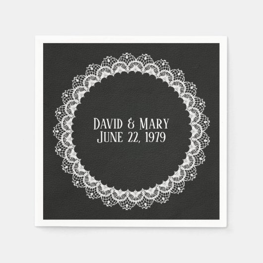 ブラックレザーのサークルレース スタンダードカクテルナプキン (正面)