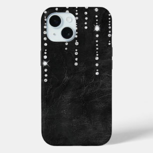 ブラックレザーのダイヤモンド iPhone 15ケース