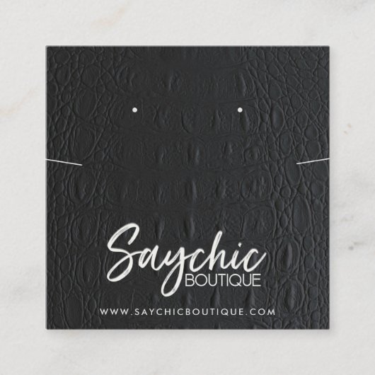 ブラックレザーのテクスチャーネックレスアリングディスプレイ スクエア名刺 (正面)