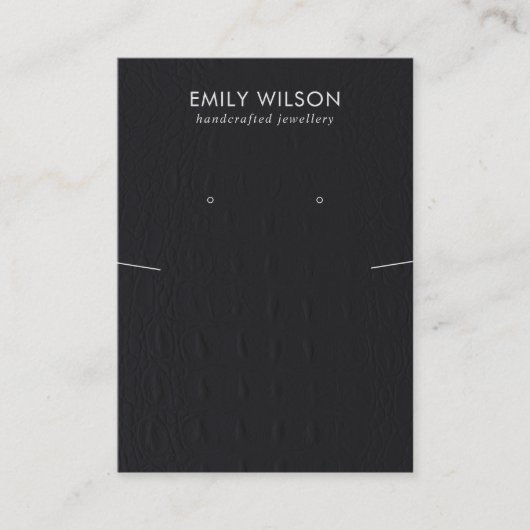 ブラックレザーのテクスチャーネックレスイヤリングディスプレイ 名刺 (正面)