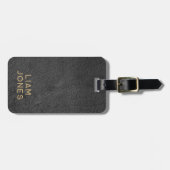 ブラックレザーのテクスチ男らしャエレガントヴィンテージ ラゲッジタグ (正面横)