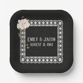 ブラックレザーの四角レース ペーパープレート (正面)