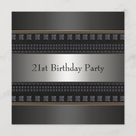 ブラックレザーの男性21歳の誕生日パーティー 招待状