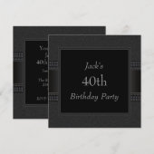 ブラックレザーの男性40歳の誕生日パーティー 招待状 (正面/裏面)