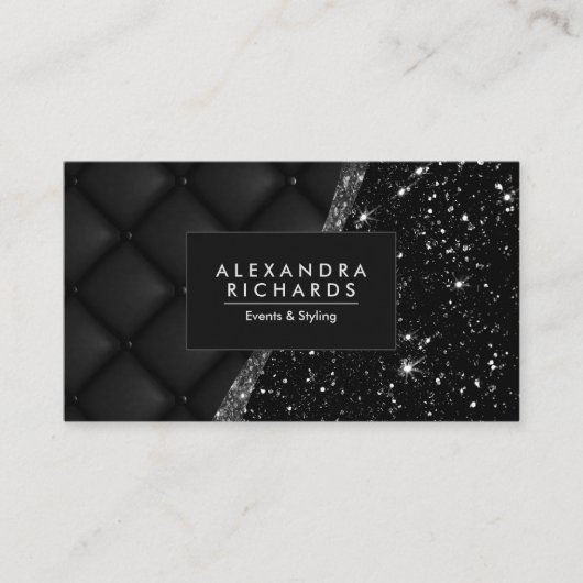 ブラックレザーの質感とグリッター 名刺 (正面)