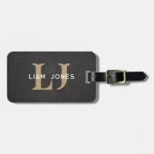 ブラックレザーイニシャルモノグラムのモダンヴィンテージ ラゲッジタグ (正面横)