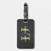 ブラックレザーイニシャルモノグラムのモダンヴィンテージ ラゲッジタグ (裏面縦)