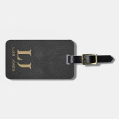 ブラックレザーイニシャルモノグラムモダンヴィンテージ ラゲッジタグ (正面横)