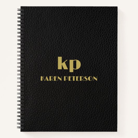 ブラックレザーイメージカスタム金ゴールドタイポグラフィ ノートブック (正面)