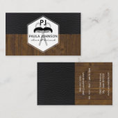 ブラックレザーウッドバリエーション理容師モノグラム 名刺 (正面/裏面)