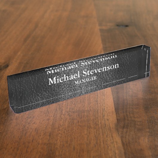 ブラックレザーエフェクトエレガントモダン机用ネームプレート デスクネームプレート (側面)
