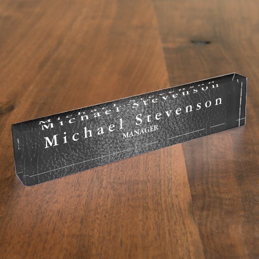 ブラックレザーエフェクトエレガントモダン机用ネームプレート デスクネームプレート (側面)