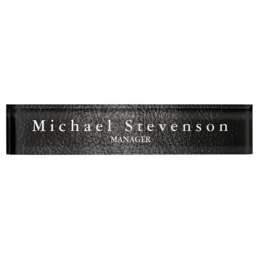 ブラックレザーエフェクトエレガントモダン机用ネームプレート デスクネームプレート (正面)