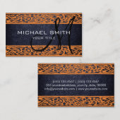 ブラックレザーオレンジダマスク縁ど 名刺 (正面/裏面)