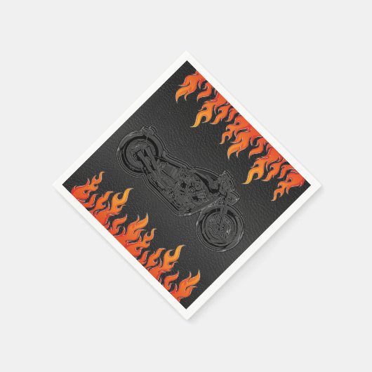 ブラックレザーオレンジフレイムオートバイバイクもしくは自転車に乗る人パーティー スタンダードカクテルナプキン (角)