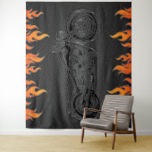 ブラックレザーオレンジフレイムオートバイバイクもしくは自転車に乗る人パーティー タペストリー (インサイチュ)