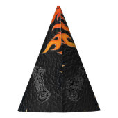 ブラックレザーオレンジフレイムオートバイバイクもしくは自転車に乗る人パーティー パーティーハット (裏面)