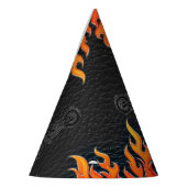 ブラックレザーオレンジフレイムオートバイバイクもしくは自転車に乗る人パーティー パーティーハット (左)