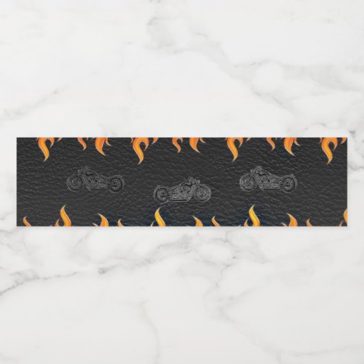 ブラックレザーオレンジフレイムオートバイバイクもしくは自転車に乗る人パーティー ペットボトルラベル (シングルラベル)
