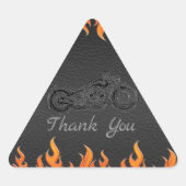 ブラックレザーオレンジフレイムオートバイバイクもしくは自転車に乗る人パーティー 三角形シール (正面)