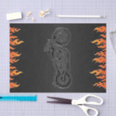 ブラックレザーオレンジフレイムオートバイバイクもしくは自転車に乗る人パーティー 薄葉紙 (クラフト)