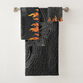 ブラックレザーオレンジフレイムホットファイヤーバイク バスタオルセット (インサイチュ)