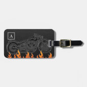 ブラックレザーオレンジフレイムホットファイヤーバイク ラゲッジタグ (正面横)