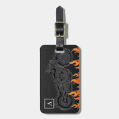 ブラックレザーオレンジフレイムホットファイヤーバイク ラゲッジタグ (正面縦)