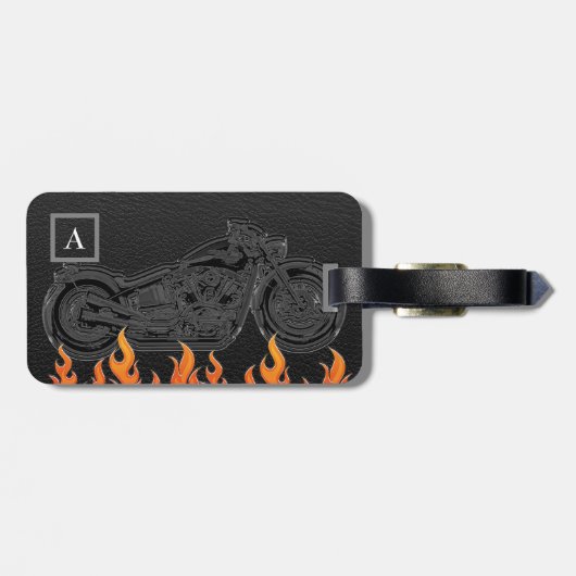 ブラックレザーオレンジフレイムホットファイヤーバイク ラゲッジタグ (裏面横)