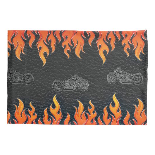 ブラックレザーオレンジフレイムホットファイヤーバイク 枕カバー (裏面)