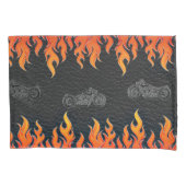 ブラックレザーオレンジフレイムホットファイヤーバイク 枕カバー (正面)