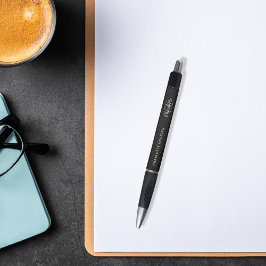 ブラックレザーカスタムモノグラム名スクリプト ボールペン