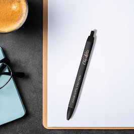 ブラックレザーカスタムモノグラム名スクリプト 黒ボールペン