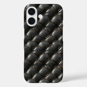 ブラックレザーキルテッドパターン iPhone 16ケース