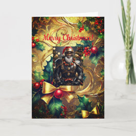 ブラックレザーサンタクリスマス、5" x 7"折り畳みカード カード