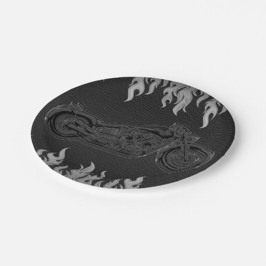 ブラックレザーシルバークロムバイクバイクもしくは自転車に乗る人パーティー ペーパープレート (アングル)