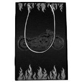 ブラックレザーシルバークロムバイクバイクもしくは自転車に乗る人パーティー ミディアムペーパーバッグ (正面)