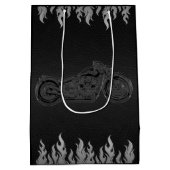 ブラックレザーシルバークロムバイクバイクもしくは自転車に乗る人パーティー ミディアムペーパーバッグ (裏面)