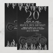 ブラックレザーシルバーバイク20周年20歳の誕生日 招待状 (正面/裏面)