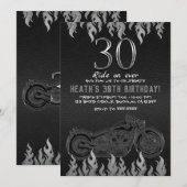 ブラックレザーシルバーバイク30TH 30誕生日 招待状 (正面/裏面)