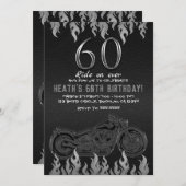 ブラックレザーシルバーバイク60TH 60誕生日 招待状 (正面/裏面)