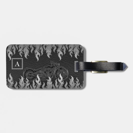 ブラックレザーシルバーフレイムホットファイヤーバイク ラゲッジタグ (裏面横)