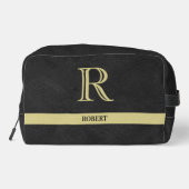 ブラックレザーテクスチャトリム金ゴールドモノグラム名 ドップキット (裏面)