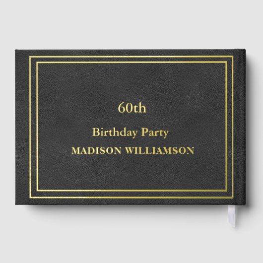 ブラックレザーテクスチャバースデーパーティーゴールドフォイル ゲストブック (裏面)