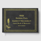 ブラックレザーテクスチャバースデーパーティーゴールドフォイル ゲストブック (正面)